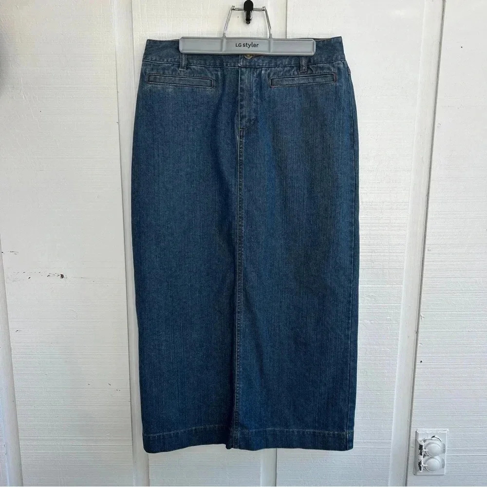 Vintage Liz Claiborne Boho Festival Prairie Western Long Cotton Denim Maxi Skirt